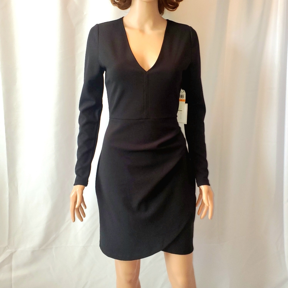 NWT 1. STATE Long Sleeve Short Rich Black Dress SMALL